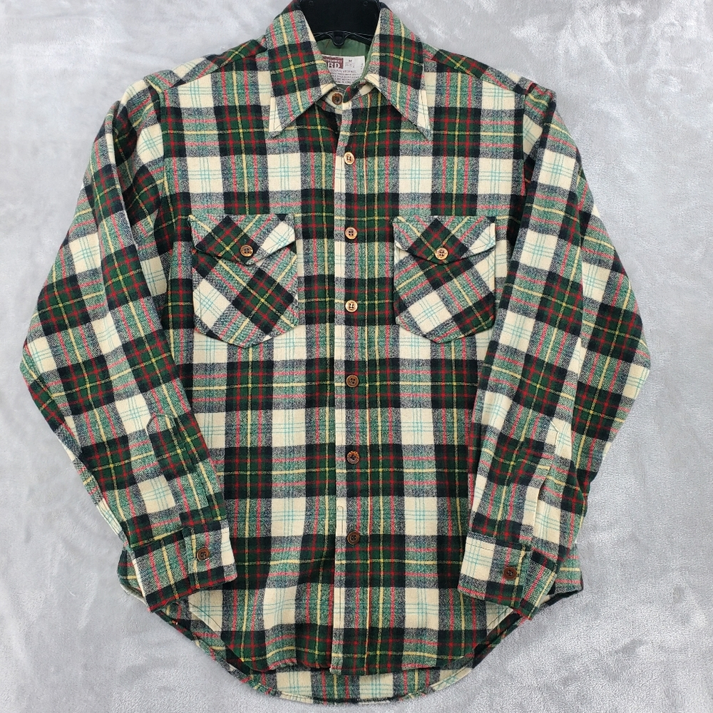 Vintage Montgomery Ward‎ Wool Flannel Green Plaid EXCELLENT! Size Medium